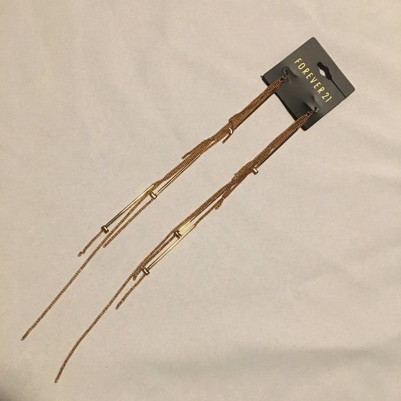 FOREVER 21 Gold Chain Bar Ball Dangling Earrings - Picture 1 of 8